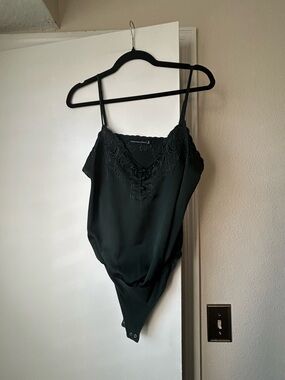 Abercrombie & Fitch Green Lace-Trim Satin Bodysuit